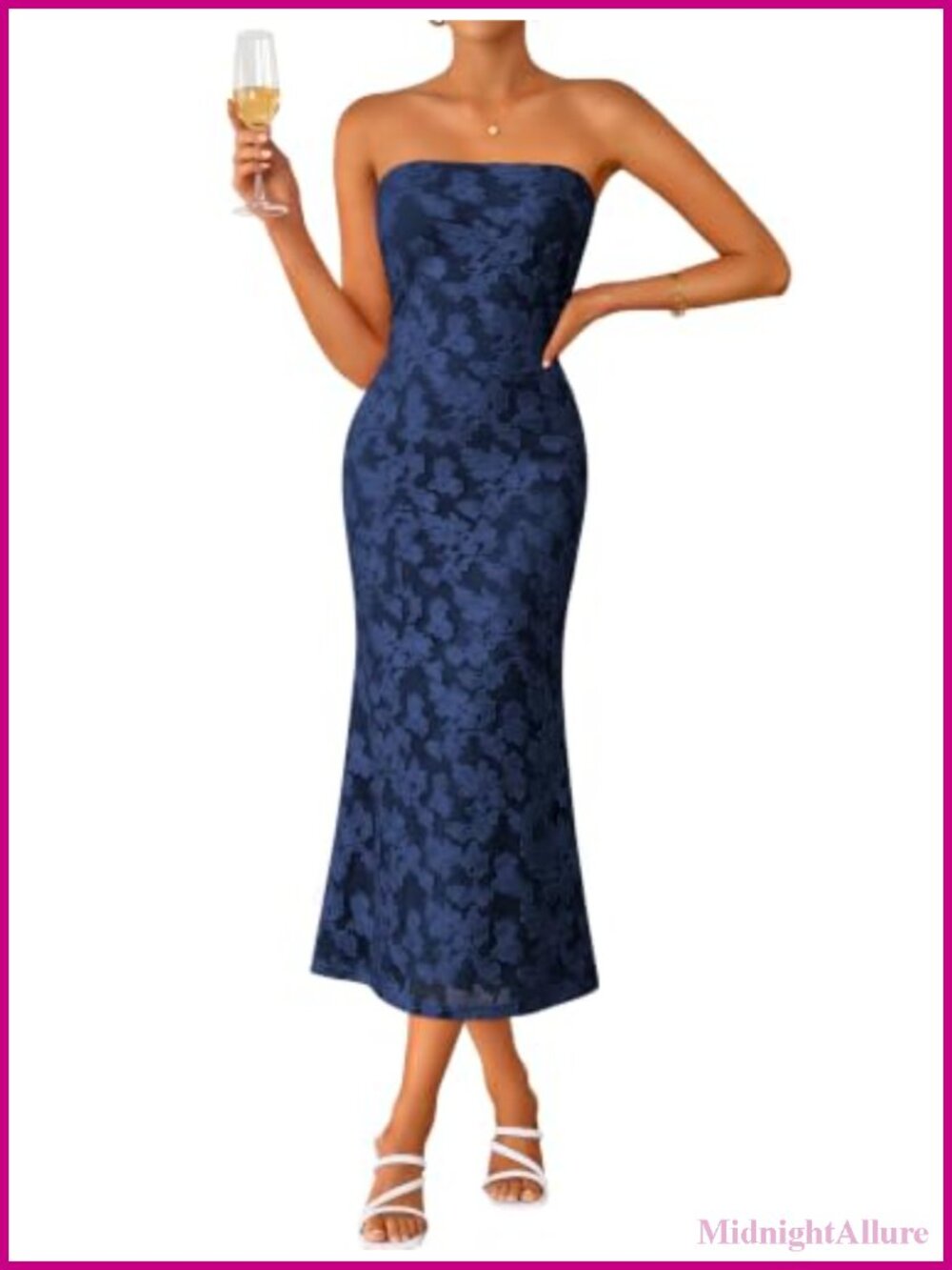 Strapless Floral Bodycon Midi Dress Cocktail Wedding Guest